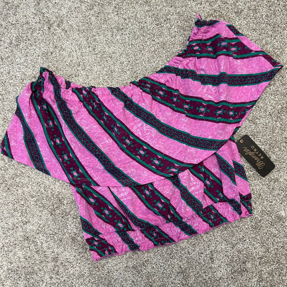 NWT Wrangler Retro Cropped Off The Shoulder Top Women Size Small Striped (716)‎